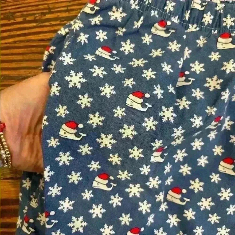 Vineyard Vines santa whale pajama pants drawstring sz xl Snowflake Navy - Picture 3 of 4